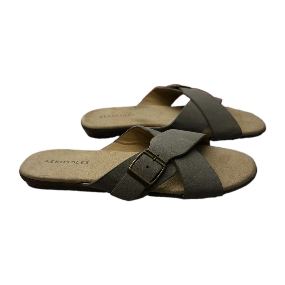 Aerosoles Women's Gray Criss Cross Slide Sandals Comfort Size 9 Casual